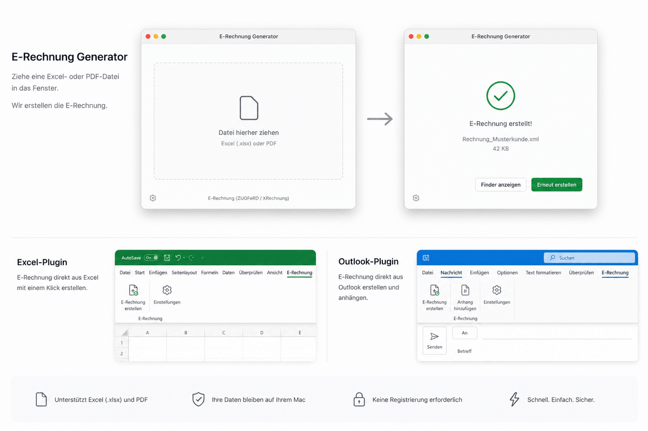 E-Rechnung-Generator von Brainova: Excel- und Outlook-Plugin – aus Excel- oder PDF-Rechnungen werden XRechnung/ZUGFeRD